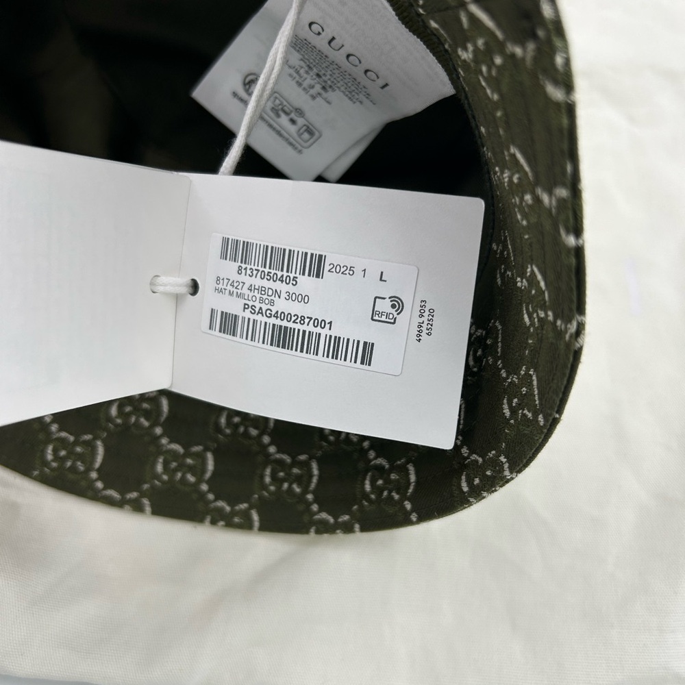 Men's Gucci GG shadow JACQUARD bucket hat in Olive, green cotton size large - Picture 5 of 7